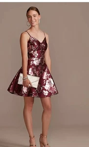 Xtraordinary Fit & Flare Short Dress Size 3 Metallic Floral Girly Feminine - Picture 1 of 11