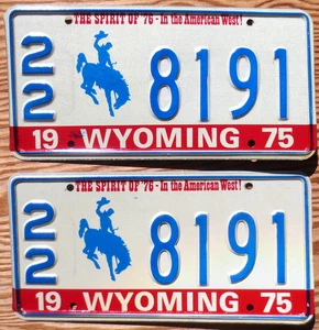 1975 Wyoming Nummernschild Nummernschild Paar Kennzeichen - Bild 1 von 1
