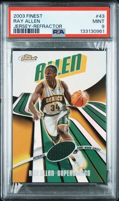 2003 TOPPS FINEST JSY-REFRACTOR #43 RAY ALLEN /250 PSA 9 Patch Game Used POP 3 - Image 1 of 2