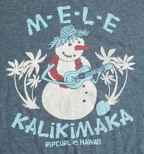 Rip Curl T-Shirt Sz Large Mele Kalimaka Hawaiian Snow Man Merry Christmas Tee - Picture 1 of 7