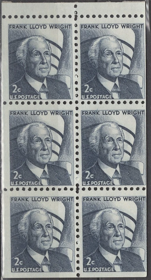 SC# 1280c - 2¢ Frank L. Wright Booklet Pane of 6 - Mint Never Hinged - Image 1 of 1