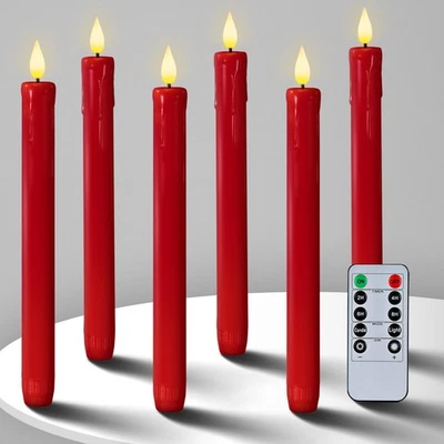 Homemory 6-Pk 9.6" Flameless LED Taper Candles Red w/ Remote, Timer & Dimmer - Image 1 of 4