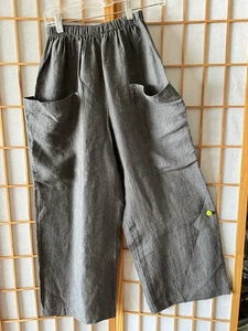 LILITH WOMENS 100% LINEN BLACK/GREY TWEED PLAID WIDE LEG PANTS SZ S FRANCE - Picture 1 of 11