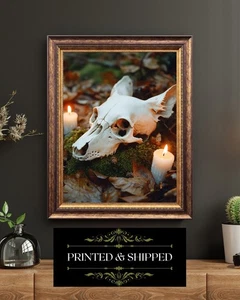 Fox Skull Pagan Wall Art Bones Print Gothic Animal Skull Forest Decor - Picture 1 of 5