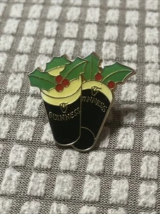 Quality Enamel Guinness Christmas Holly Pints Pin badge. - Picture 1 of 2