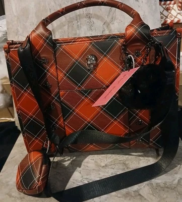 Bolso de Mano Betsey Johnson Negro y Rojo Calaveras a Cuadros XOLOLO BM30540 NUEVO CON ETIQUETAS Foto 1 de 4