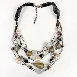 Chicos Multi Strang Kunstperlen Materialmix Grau Perlenband Statement Ausschnitt - Bild 1 von 5