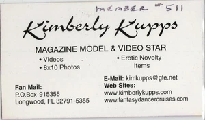 KIMBERLY KUPPS official fan club card, adult actress, wallet size - Picture 1 of 2