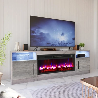 Waleaf Fireplace TV Stand Entertainment Fireplace, 70" Wooden TV Stand for Gray