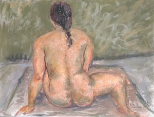 Joli Dessin Sur Papier Aux Pastels Nue Féminin - Imagen 1 de 10