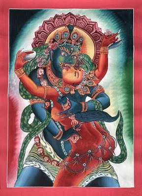 CHAKRASAMVARA SHAKTI YAB YUM PINTADO A MANO NEWARI PAUBHA ARTE THANGKA TIBETANO Foto 1 de 4