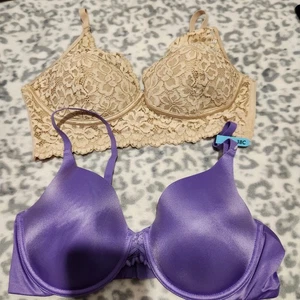 Maidenform BH Größe 38C Paket 2 Stück ein lila Bügel ein beige ohne Bügel. Neu - Bild 1 von 9