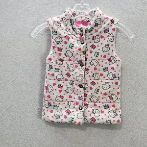 Hello Kitty Girls Vest 5 Gray Button Up Allover Hearts Graphic Mock Neck READ - Picture 1 of 10