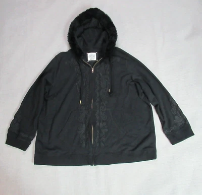 Avenue Sudadera con Capucha Mujer Talla 22/24 Negra Bordada Cremallera Completa Chaqueta Borde de Piel Momcore Foto 1 de 4