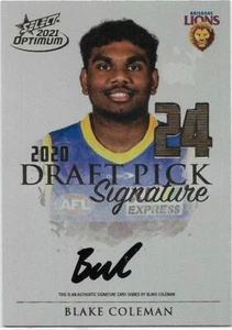 2021 Optimum Draft Pick Gold (DPSG24) Blake COLEMAN Brisbane 63/85 - Picture 1 of 1