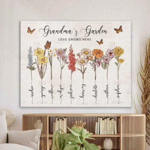 Custom Grandma Garden Canvas Wall Art, Custom Gift For Grandma From Grandkids - Picture 1 of 4