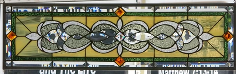 Stained Glass Transom window hanging  35 1/4 X 11  incl hooks   ZincFrame Cover