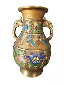 Vintage Japanese Champlevé Bronze Enamel Cloisonné Vase 10" x 7" - Picture 1 of 8