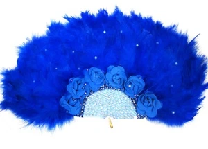 Beautiful Detailed Deep Royal Blue Hand fan with Pearls wedding African Hand Fan - Picture 1 of 7