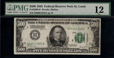 1928 $500.00 FRN "SERIAL H00001928A" - Image 1 of 3
