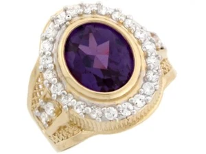 10k or 14k Real Gold Simulated Alexandrite June Birthstone CZ Mens Ring - Picture 1 of 3