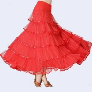 Femme Salle de Bal Jupe Moderne Danse Robe Tutu Sequin Valse Tango Latin - Photo 1/17