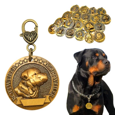 3D Brass Personalised Dog Tag Custom Pet Name ID Free Engraved Round 21 Breeds  - Image 1 of 4
