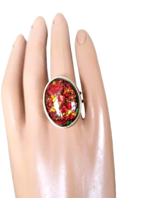 Anillo de ópalo: anillo de ópalo de resina de fuego rojo en banda de acero inoxidable chapada en oro de 18 quilates Foto 1 de 4