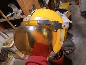 Vtg Open Face Yellow LSI-4170 Motorcycle Helmet Black/white Stripes Amber Shield - Picture 1 of 24
