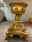 43" Old Chinese Bronze Gilt Lotus eight treasures bowl oil lamp buddha lamp