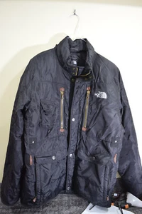 2008 The North Face MENS L Zipper Long Bomber Parka Jacket Goose Down Black READ - Picture 1 of 13