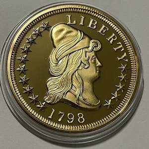 1798 Small Eagle Proof Coin 2 Troy Oz .999 Fine Silver Round 24k Gold Gilded - Picture 1 of 17