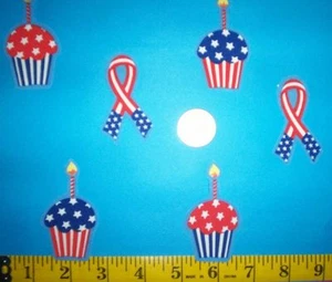 New! Cool!! 4th Of July Cupcake and Ribbons IRON-ONS FABRIC APPLIQUES IRON-ONS - Picture 1 of 1