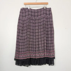 Vintage Laura Ashley Silk Midi Skirt 18W Pink Black Whimsigoth Ruffle Floral - Picture 1 of 10
