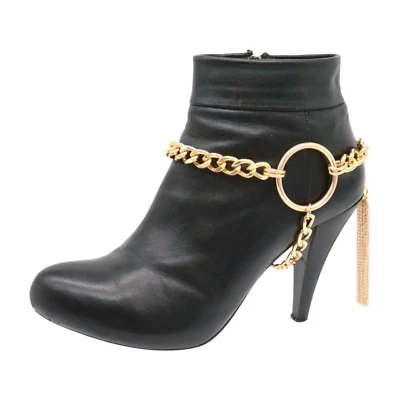 Mujer Cadena Dorada Bota Occidental Pulsera Zapato Círculo Bajo Dije Borla Accesorio Foto 1 de 4