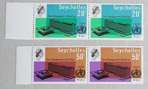 SEYCHELLES 1966 QE11 SG228/9 WHO Headquarters set marginal pairs MNH Cover