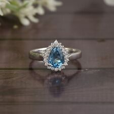 Natural Swiss Blue Topaz Diamond engagement Ring Sterling Silver size US 4-10