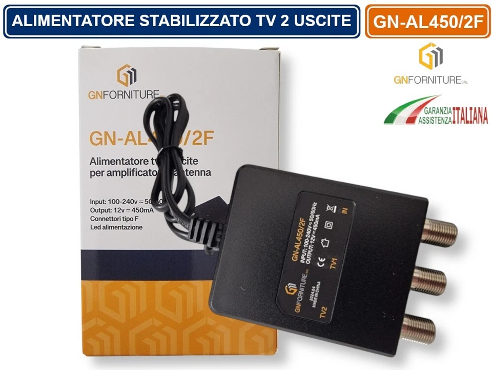 ALIMENTATORE STABILIZZATO TV PER ANTENNA 1 INGRESSO 2 USCITE DC 12V 450mA - Immagine 1 di 4