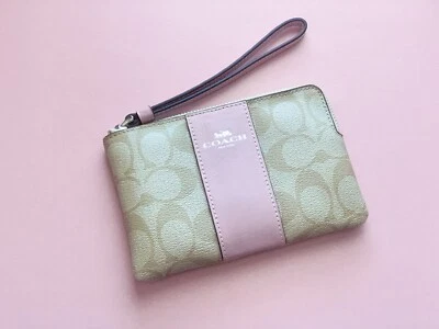 Coach Wristlet In Signature Canvas Corner Zip Light Khaki Camation 58035 NWT - Image 1 of 4