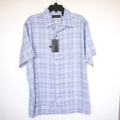 Roundtree & Yorke Men's Short-Sleeve Shirt Large L Blue Plaid Square Tail NWT - Image 1 of 4