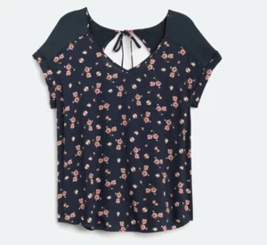 FORTUNE + IVY Stitch Fix Tie Back Navy Floral Blouse Sz Large Career & Casual - Picture 1 of 8