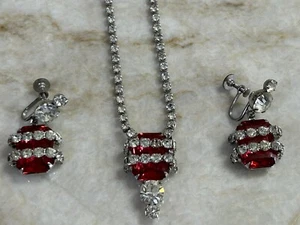 Faux Rhinestone & Ruby Necklace With Matching Earrings. Set. - Picture 1 of 10