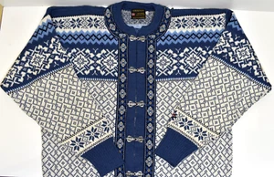 Vintsge 80s Norsk Wear Wool Sweater Nordic Metal Clasp Mens XXL Relaxed Fit Blue - Picture 1 of 14