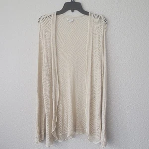 J.Jill Women's Sheer Open Knit Cardigan Long Sleeve Size XL Silk and Linen Beige - Picture 1 of 8