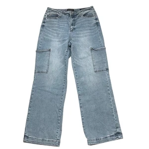 Judy Blue Womens Wide Leg Cargo Jeans Light Wash Denim Size 13/31 High Waist - Picture 1 of 8