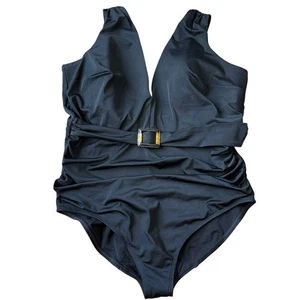 Swim by Cacique Badeanzug Einteiler Gr. 18 schwarz mit Kunstgürtel Schildpattschnalle  - Bild 1 von 7