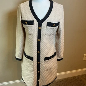 NEW Spartina 449 Maggie Tweed Dress Sand Buttons Pockets Sz Small Missing Button - Picture 1 of 19
