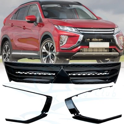 Juego de molduras de rejilla de parachoques ABS negro para Mitsubishi Eclipse Cross 2017-2021 Foto 1 de 4