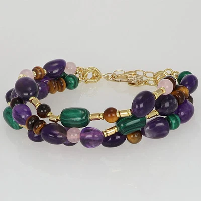 Bracciale Nivy argento 925 dorato, quarzo rosa, ametista, malachite BARP0597#G - Immagine 1 di 3