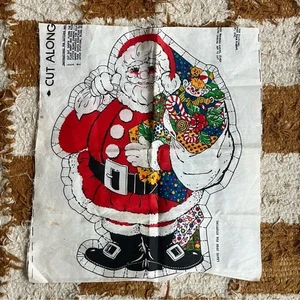 Vintage 17 Zoll Schnitt und Nähen Panel Kissen Weihnachten Santa mit Sack Spielzeug 70er Baumwollstoff - Bild 1 von 6